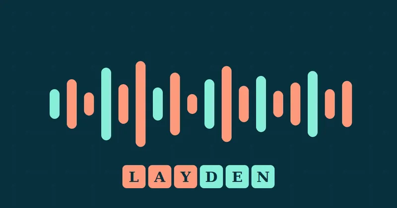 Sound wave bars in coral and mint above the blended name Layden
