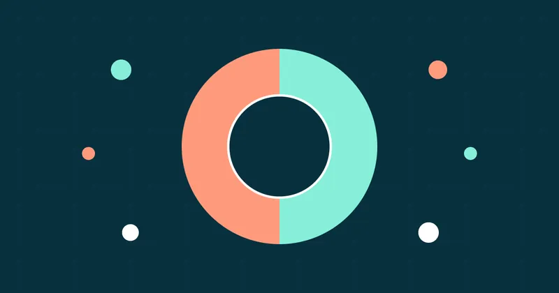 A circle split into coral and mint halves with a dark center, representing gender-neutral names